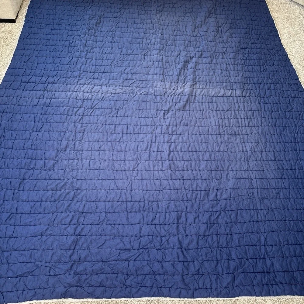 Pottery Barn Kids Quilted Comforter  Navy Blue Gray Twin Reversible Read